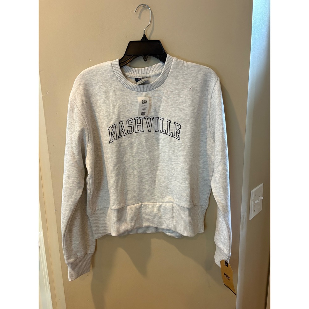 MV Sport Nashville Cropped Crewneck Sweatshirt Ash Grey W22106 Womens Large NWT
